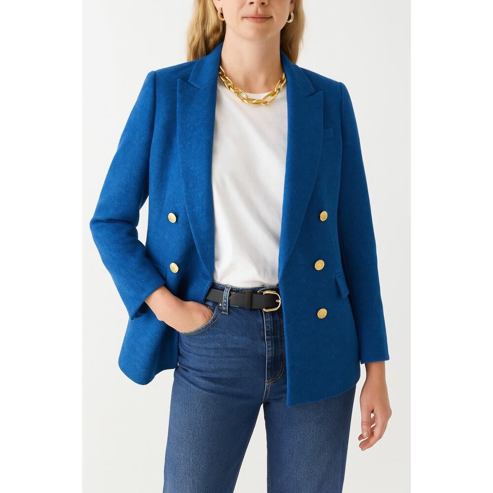 J Crew Brynn Blazer Aqua Blue Herringbone English Wool Classic Fit BU025 Size 8